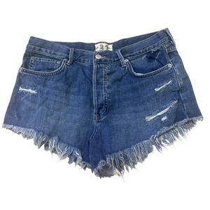 We The Free Dark Blue Frayed Jean Shorts